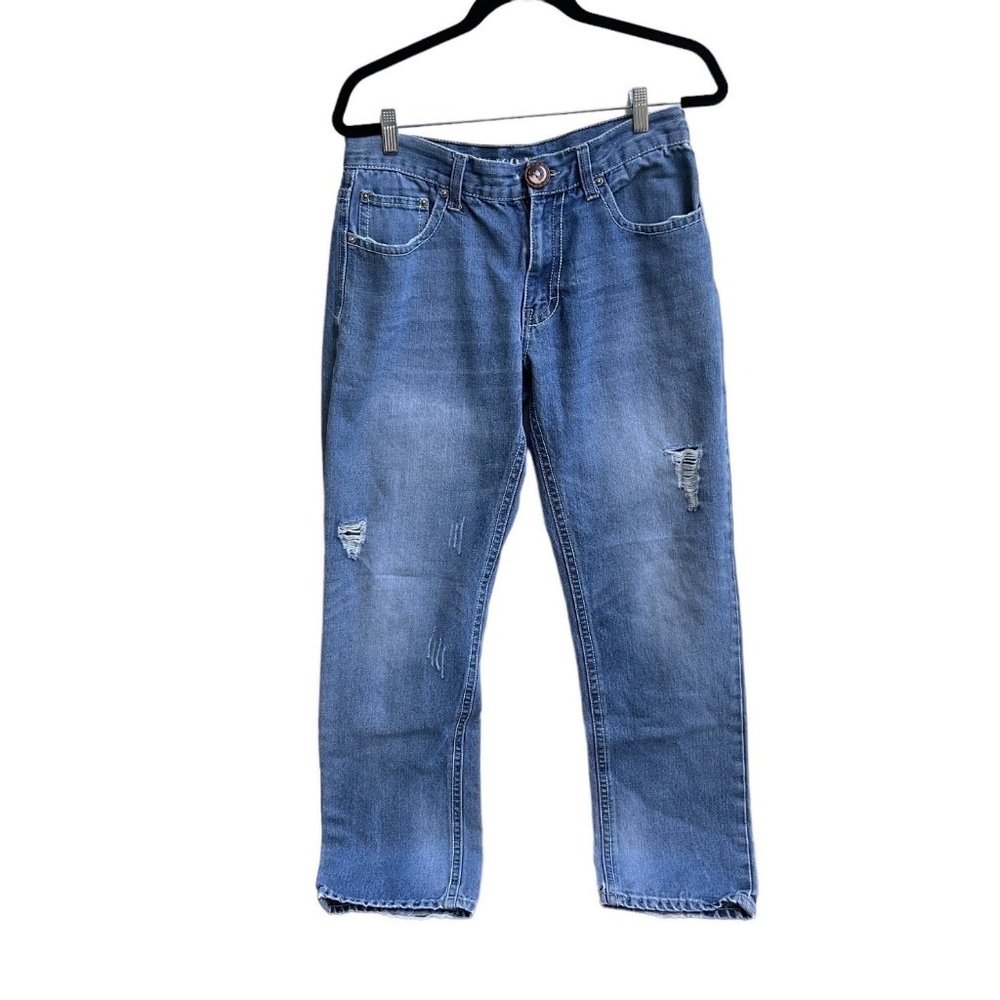 Indigo People Woman’s Denim Blue Jeans Size 33/32 Actual Sz 33/31 Distressed Hem